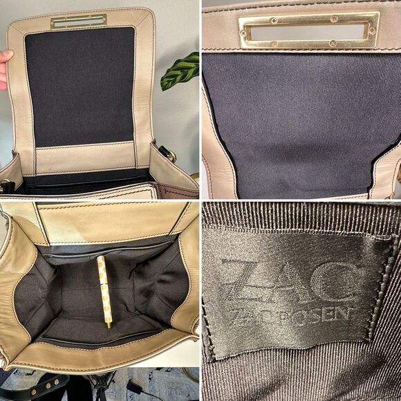 ZAC Zac Posen Eartha Top Handle Leather & Suede Satchel Cream Black Tan - Picture 10 of 15